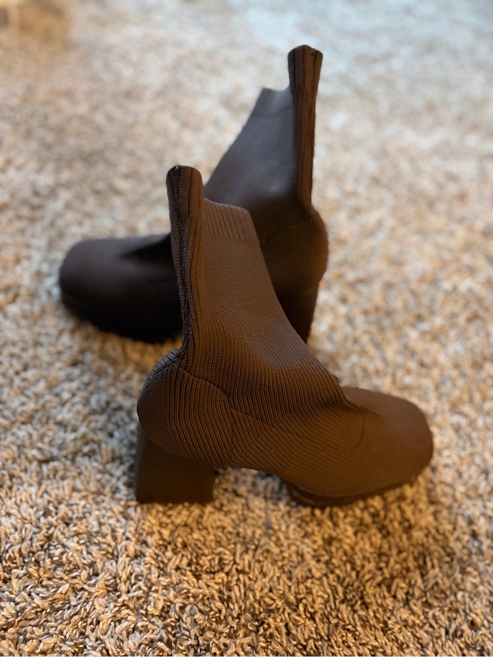 H&M Black Knit Ankle Sock Boots with Block Heel